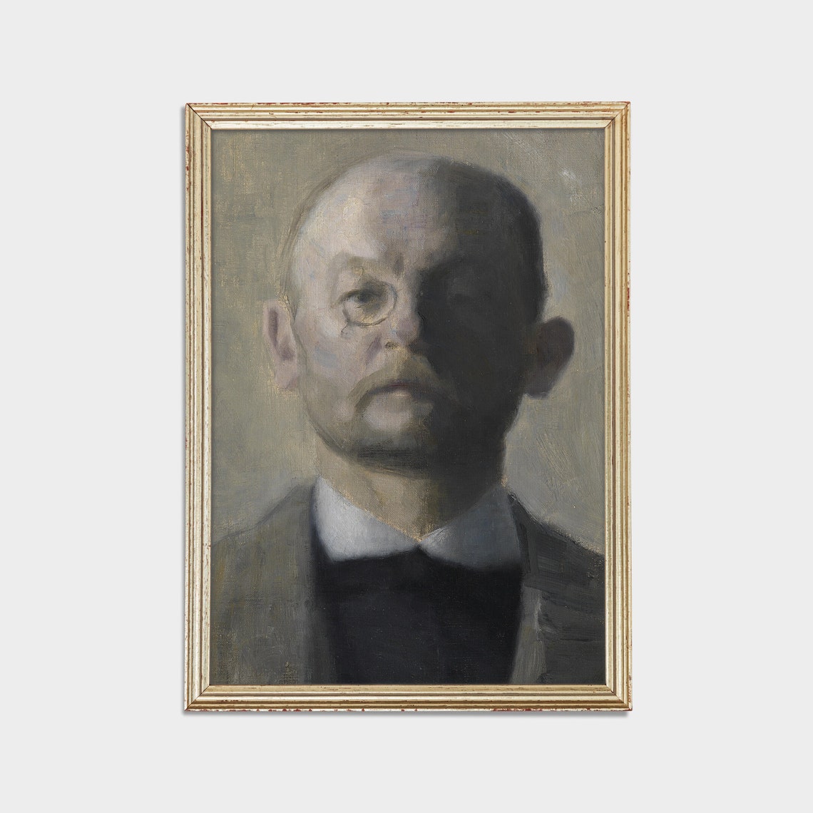 Bald Gentleman With Glasses Half In Shadow Moody Portrait Poster - Image 2