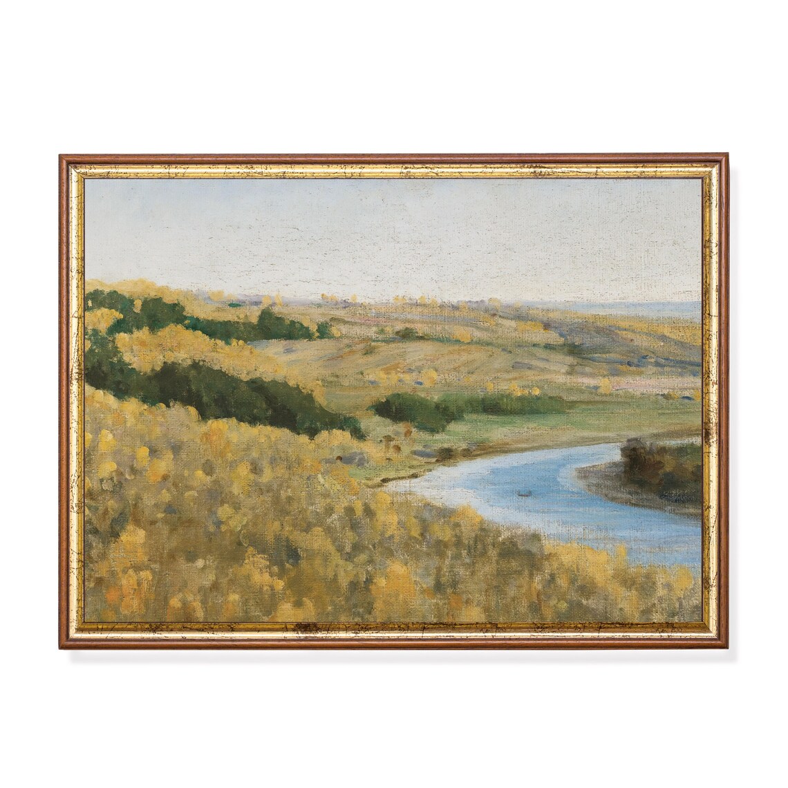 Golden Autumn River Valley Vintage Landscape Painting Wall Poster