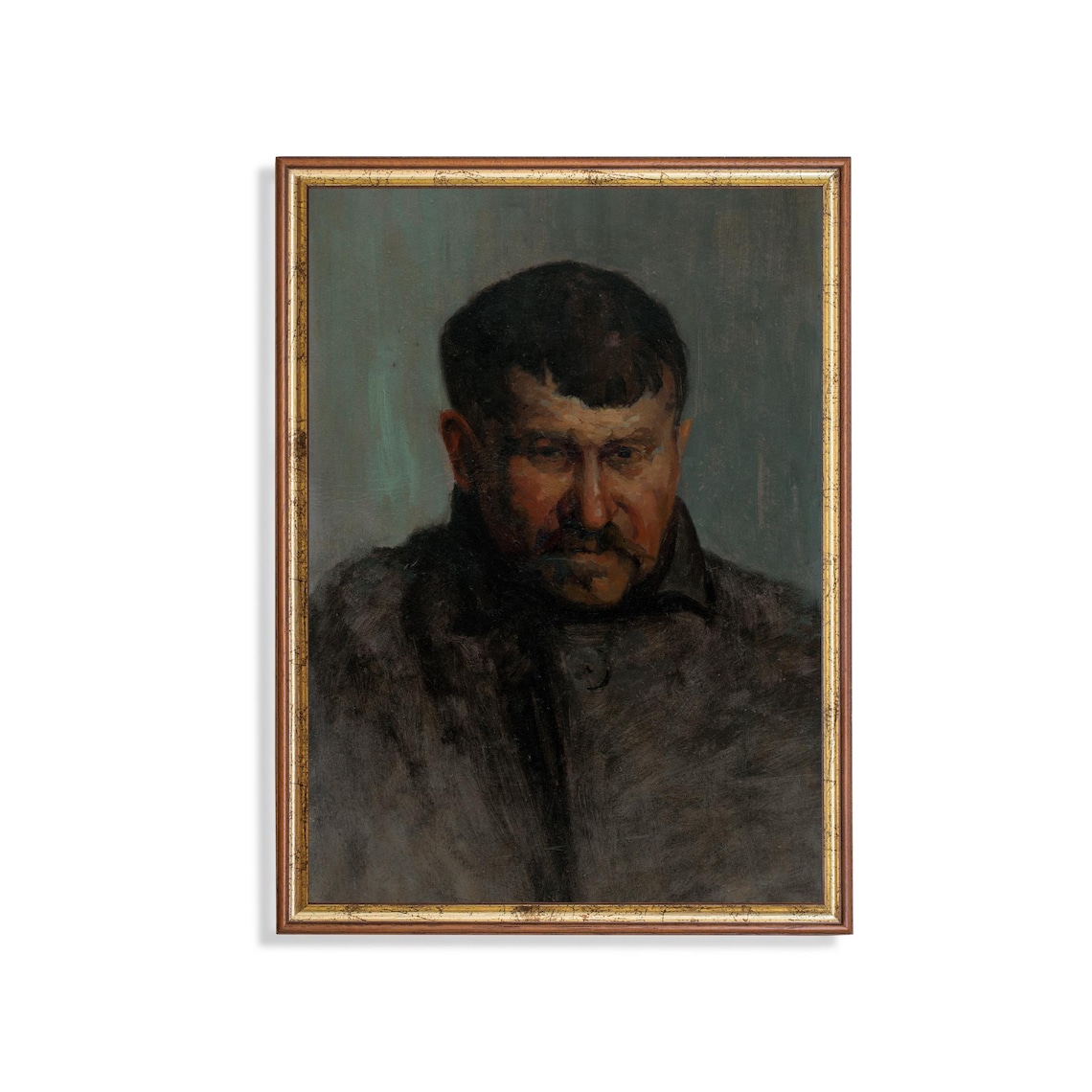 Moody Antique Young Man In Fur Coat Portrait Oil Painting Poster
