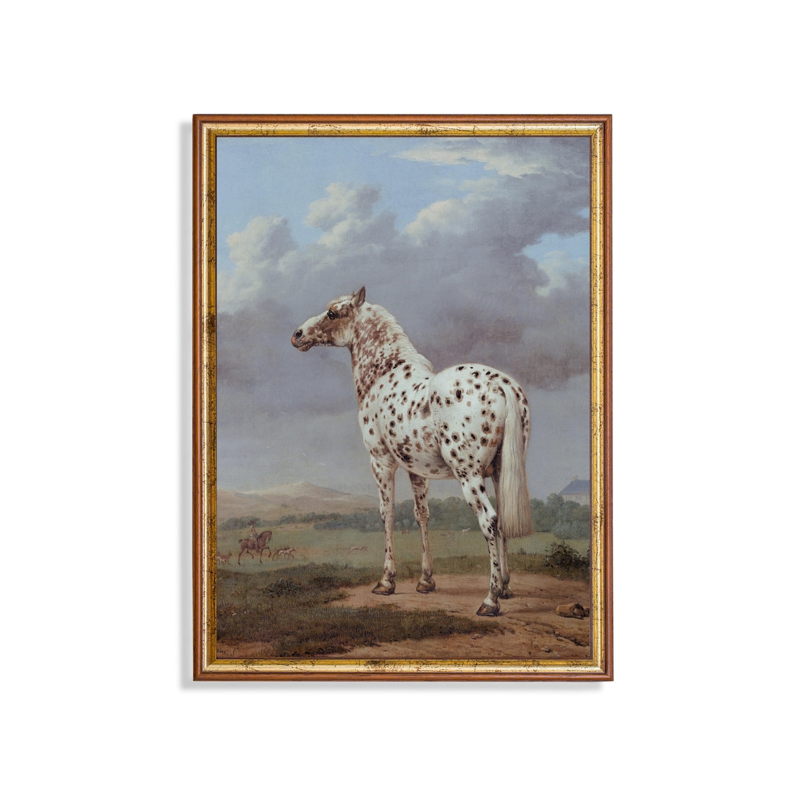 Vintage White Horse Equestrian Oil Painting Print