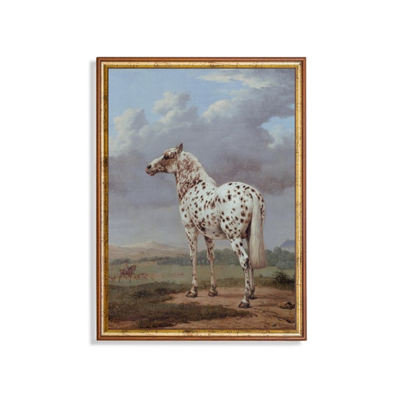 Vintage White Horse Equestrian Oil Painting Print