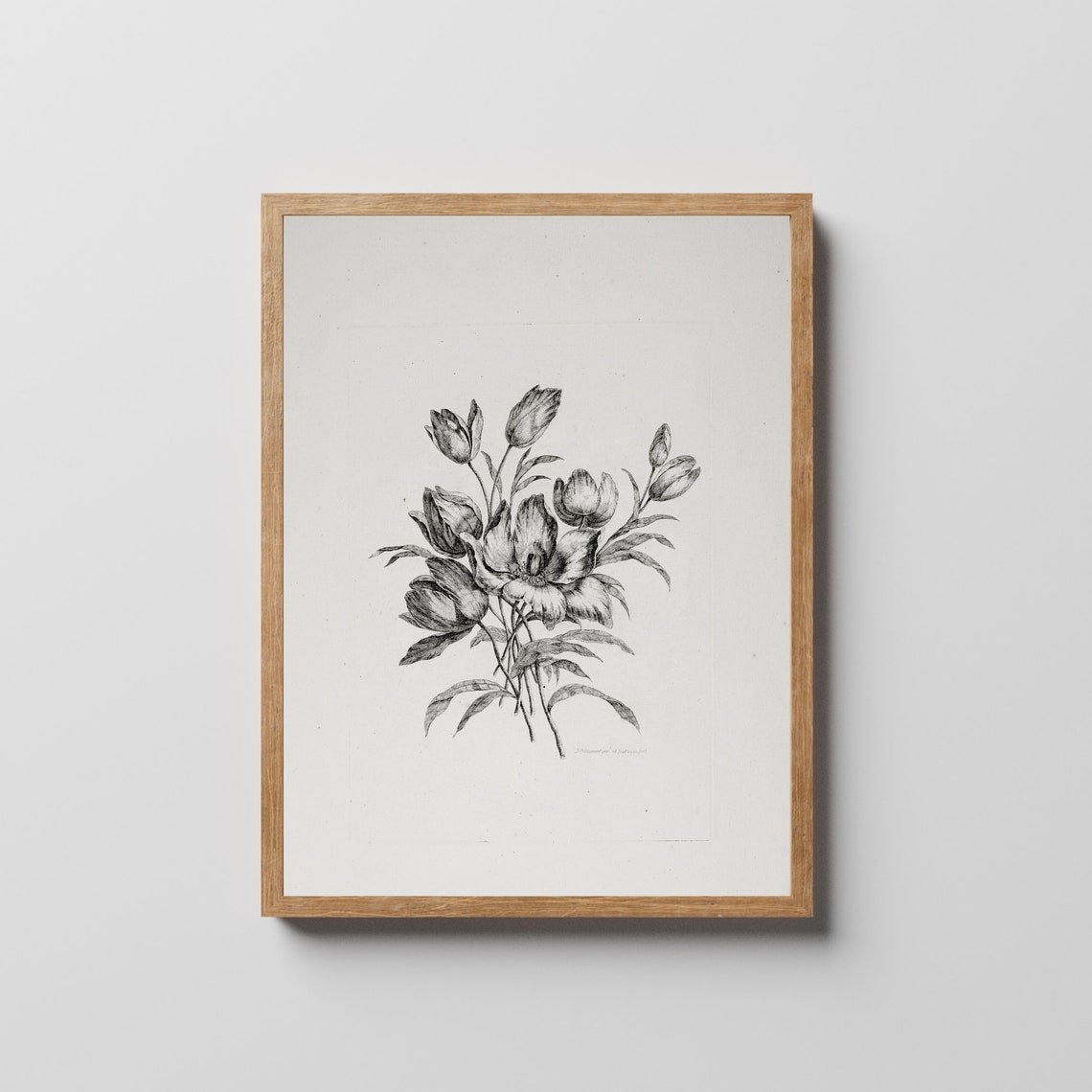 Tulip Bouquet Black and White Antique Engraving Botanical Poster - Image 3