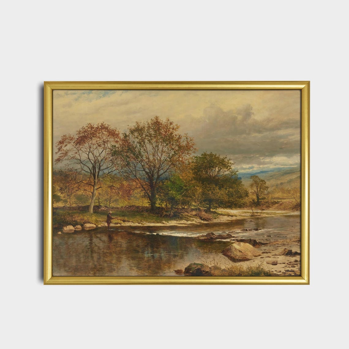 Lone Angler Wading an Autumn River Among Golden Trees Poster - Image 2