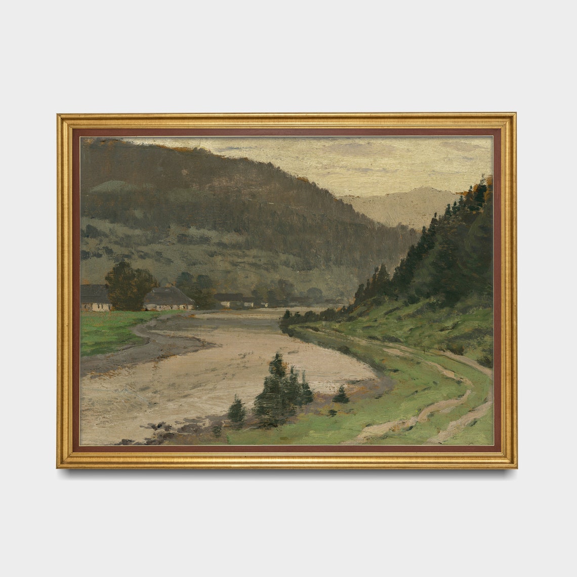 Mountain Valley With a Winding River and Cottages Vintage Poster - Image 5