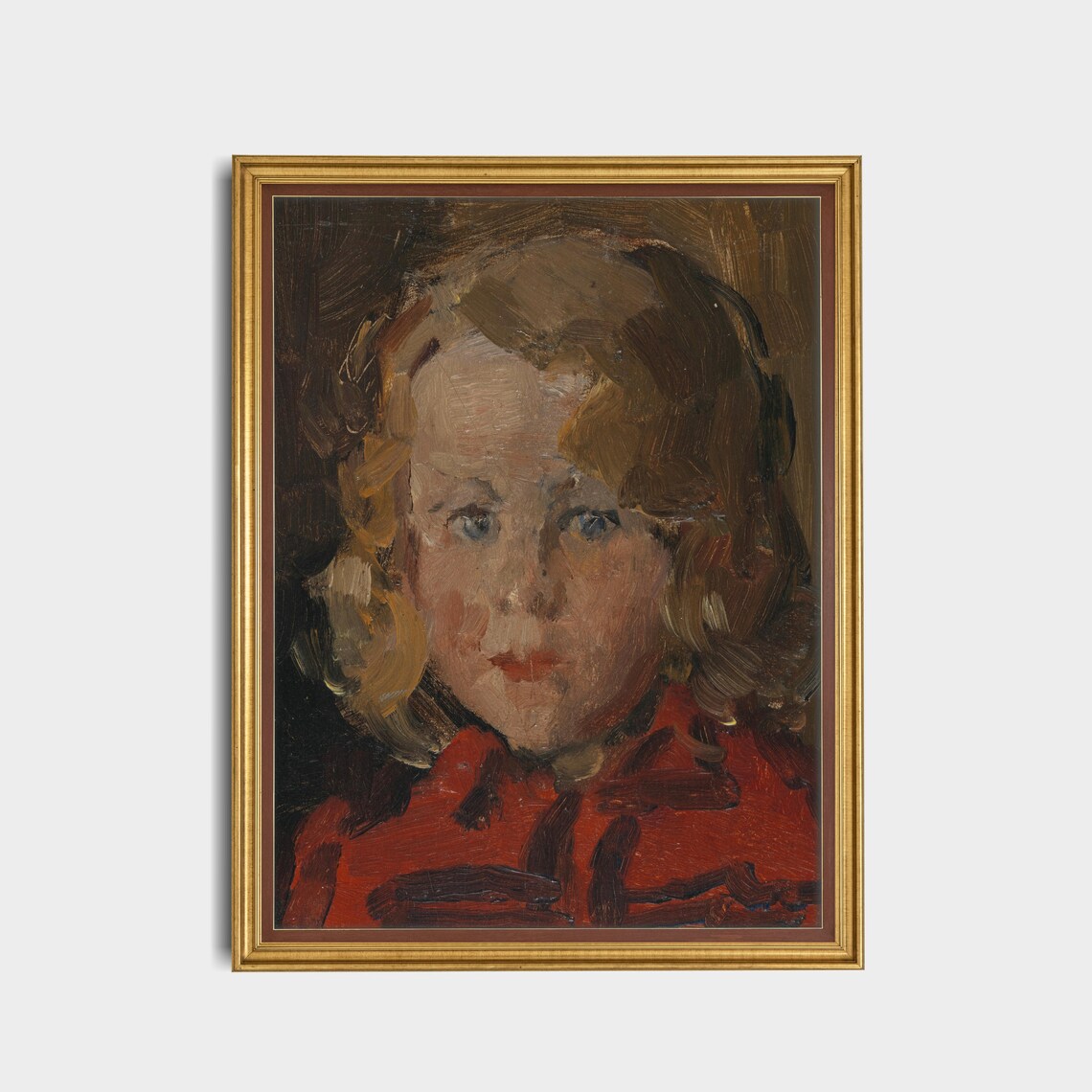 Small Child In Red Impressionist Portrait Antique Oil Painting Poster - Image 5