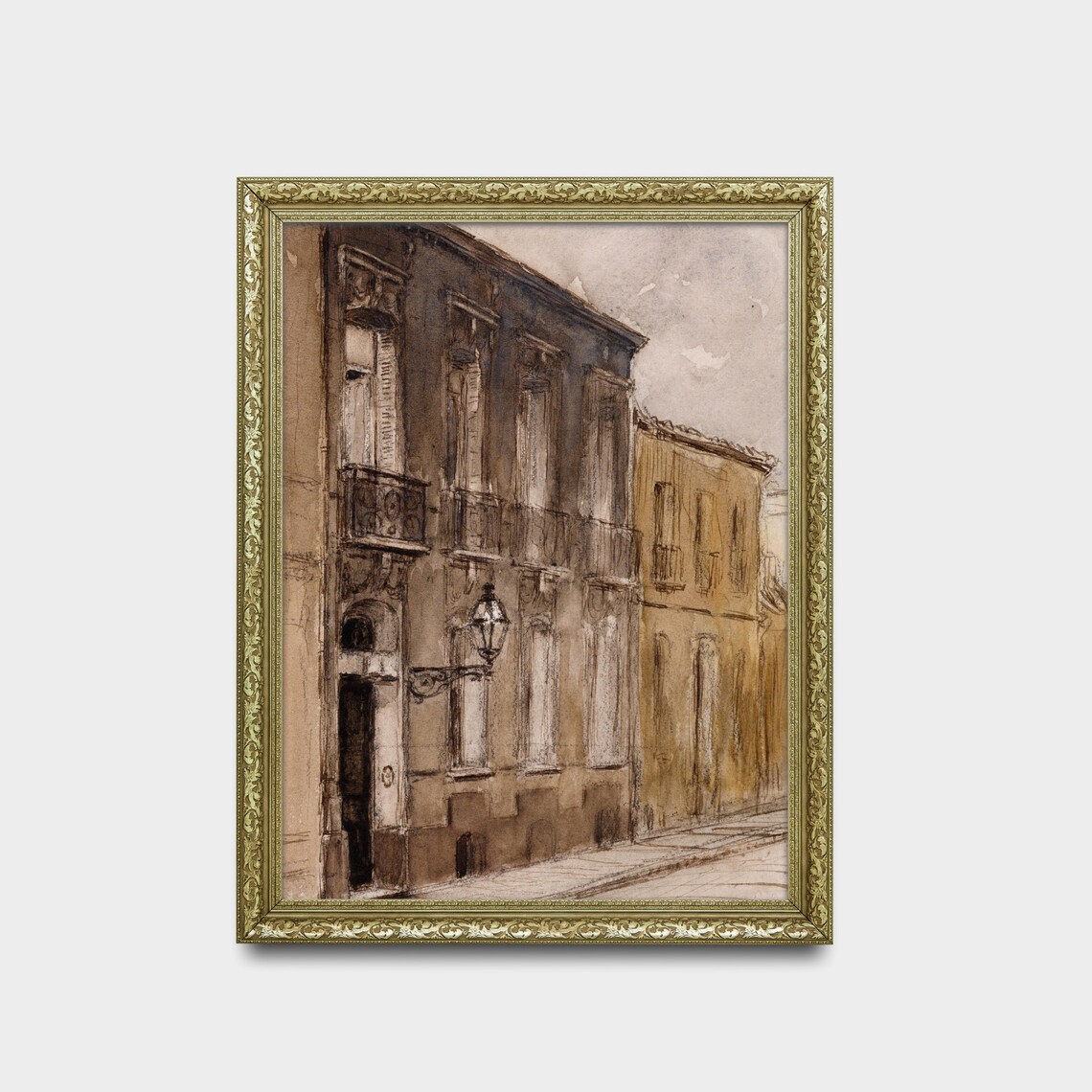 Old European Street Facade Antique Watercolor Architecture Poster - Image 2