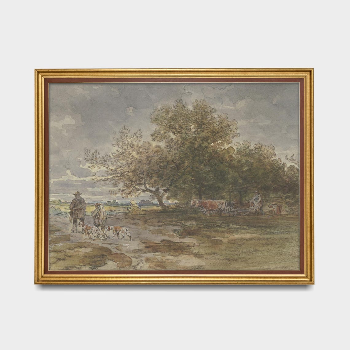 Countryside Plow Team With Figures And Dogs Vintage Art Poster - Image 5