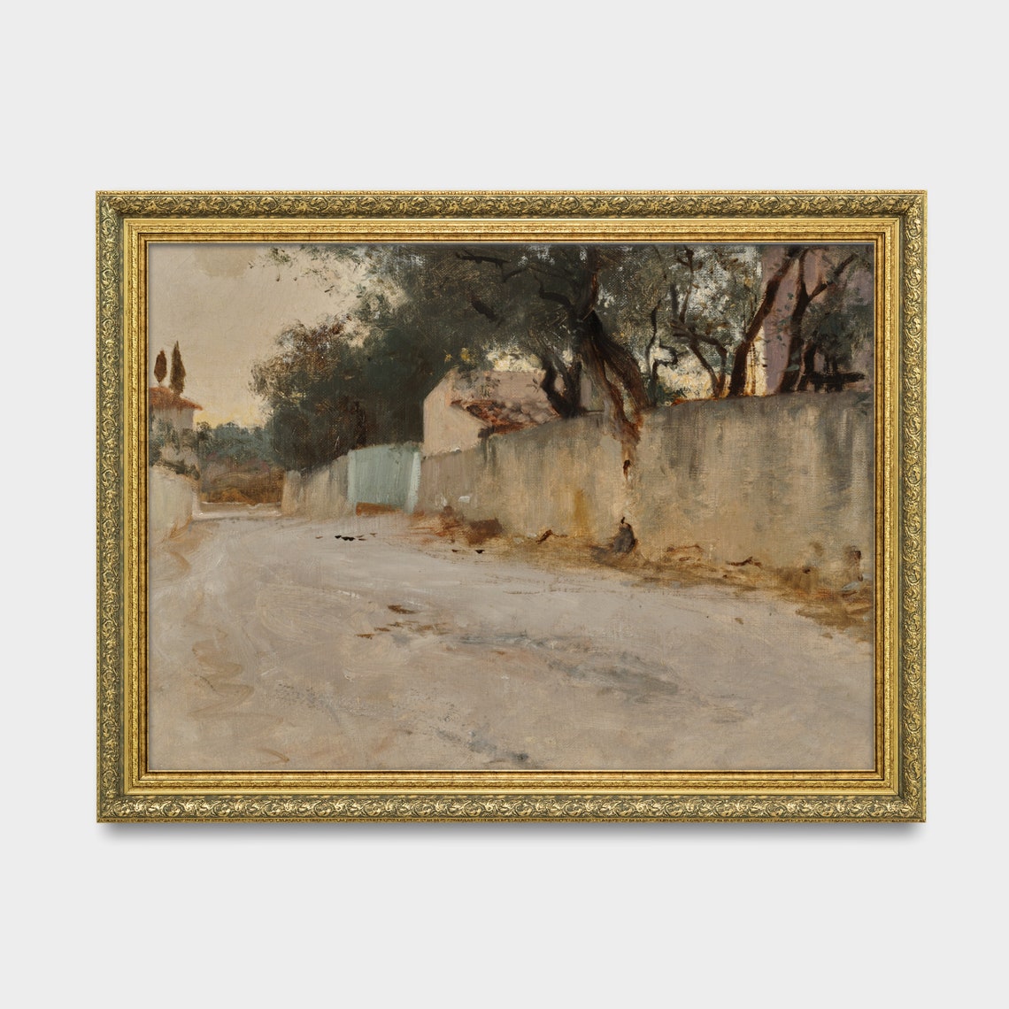 Sunlit Country Road Painting Impressionist Old Town Lane Wall Art - Image 2