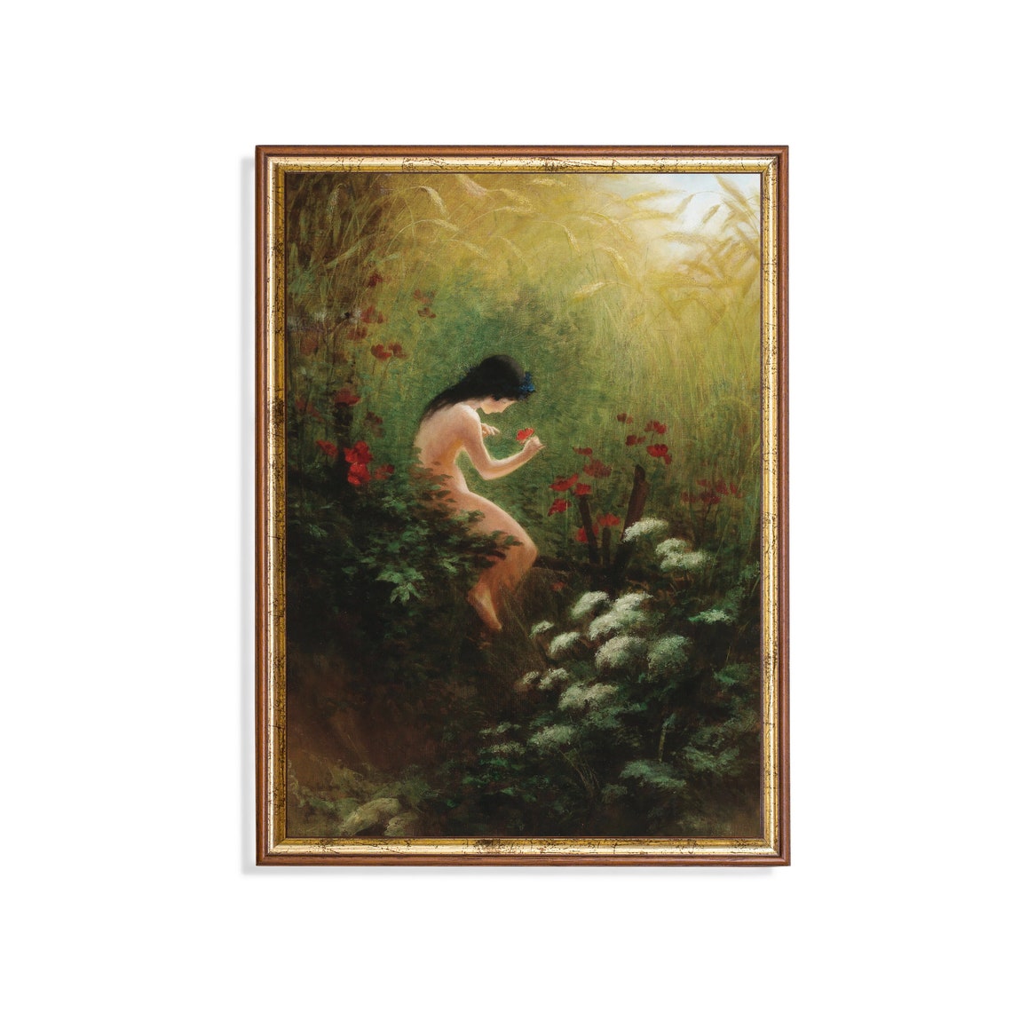 Classical Nymph Picking Flowers in a Sunlit Summer Meadow Print
