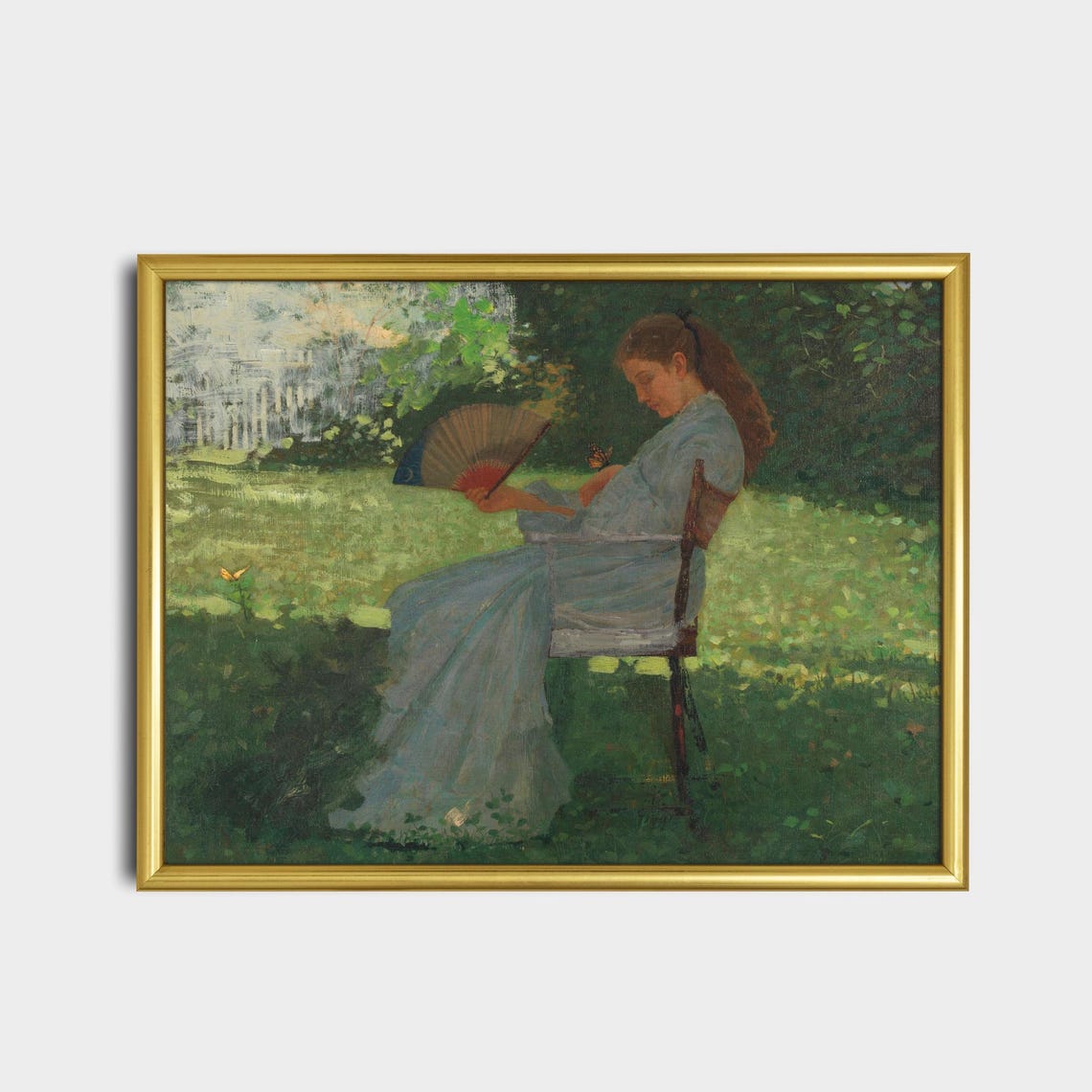 Printed And Shipped Lady Sitting In A Garden Vintage Painting Antique Portrait Print Figurative Art Woman Portrait The Butterfly - Image 2