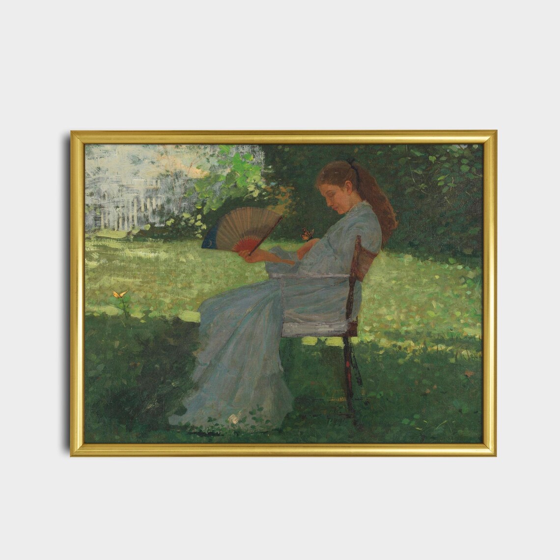 Woman With a Fan Watching a Butterfly in a Sunlit Garden Poster - Image 2