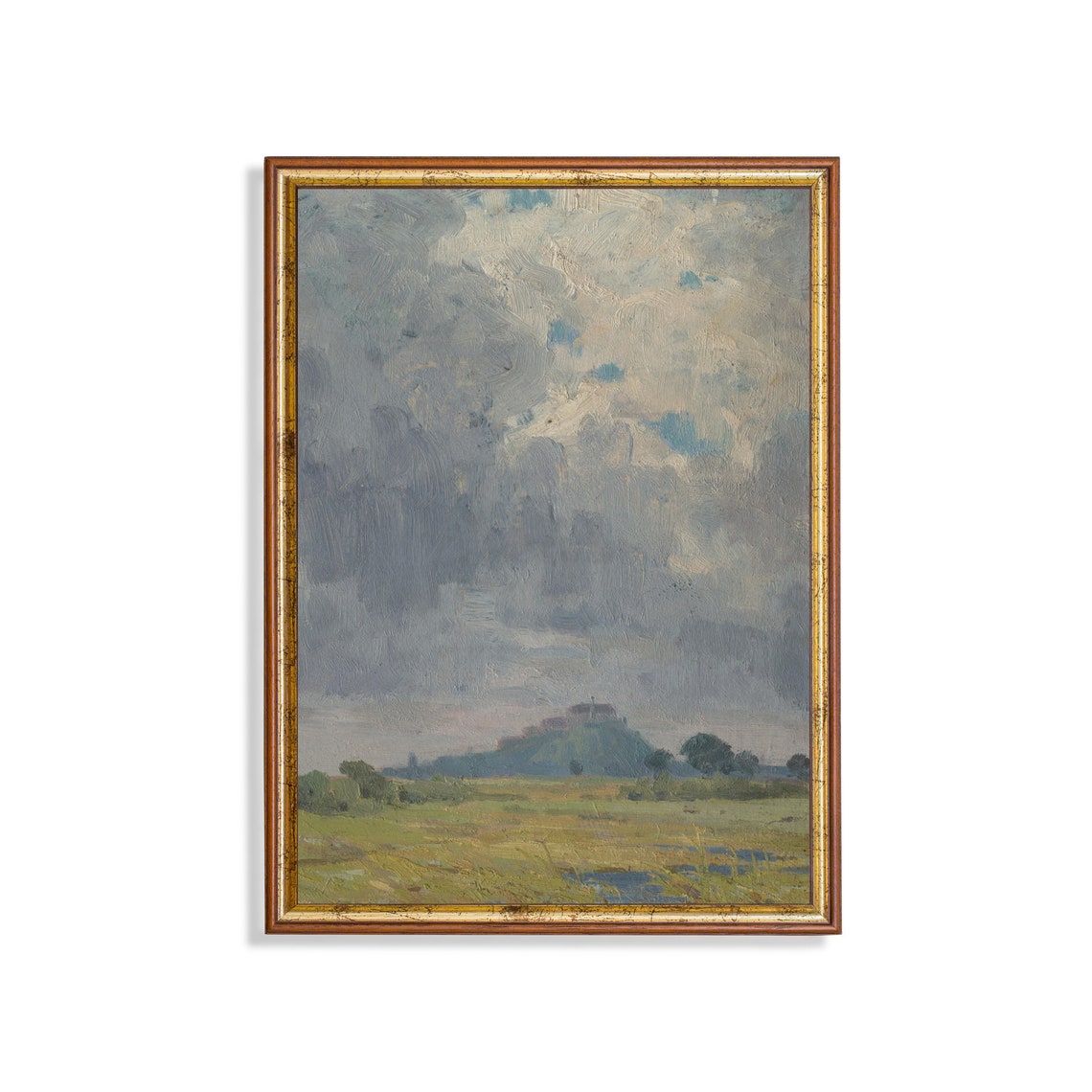 Vintage Landscape Painting Antique Country Landscape Moody Rustic Print Vertical Fine Art Wall Art