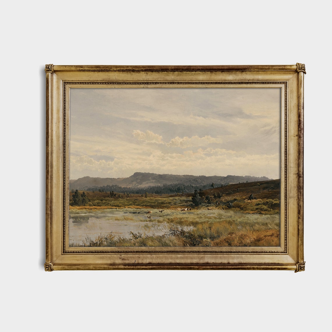 Marshland Pond with Distant Hills Antique Landscape Painting Poster - Image 4