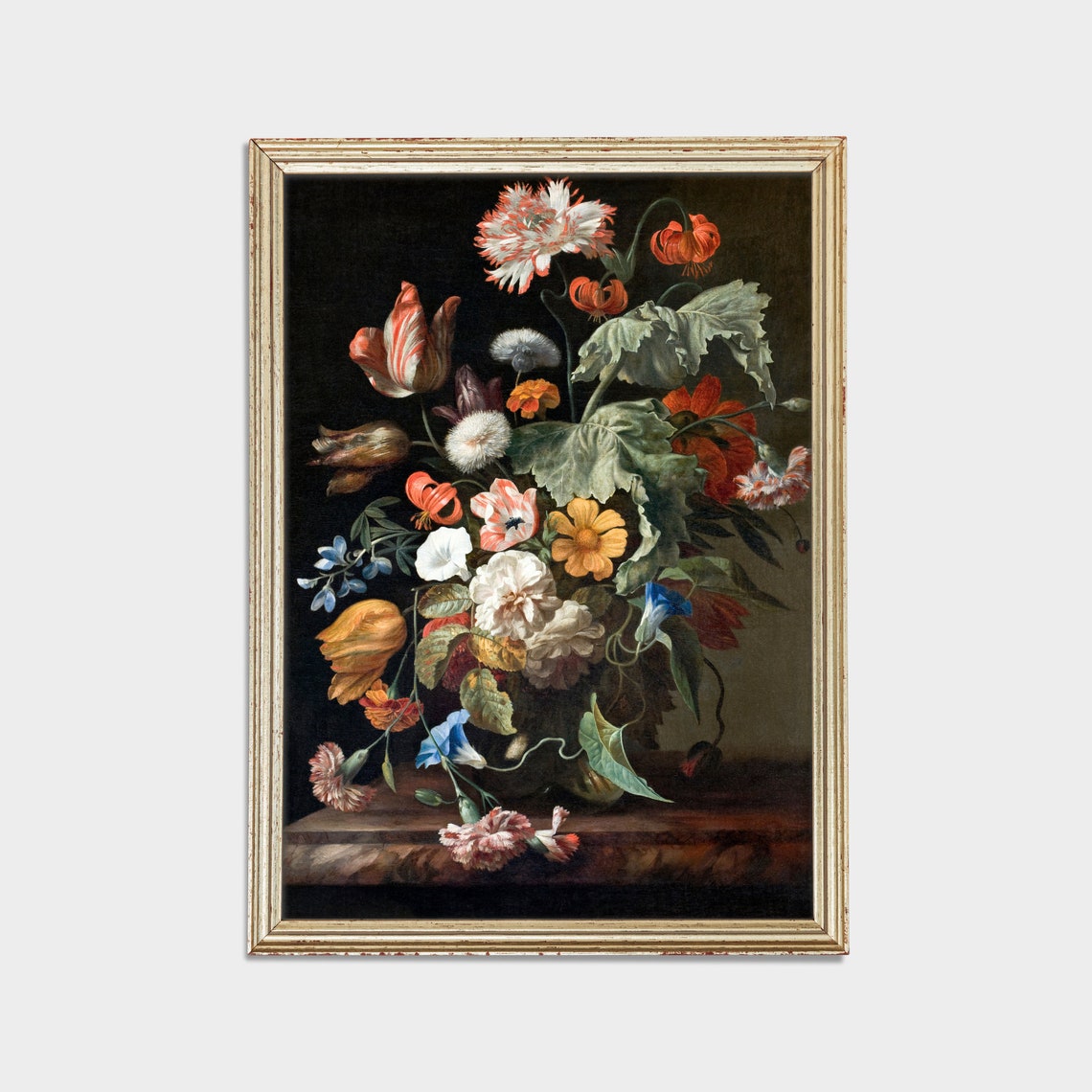 Dutch Floral Still Life Painting Antique Botanical Bouquet Wall Art - Image 2