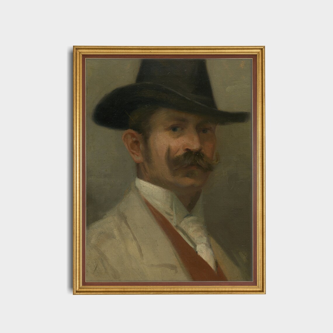 Gentleman With Black Hat and Mustache Vintage Oil Portrait Poster - Image 4