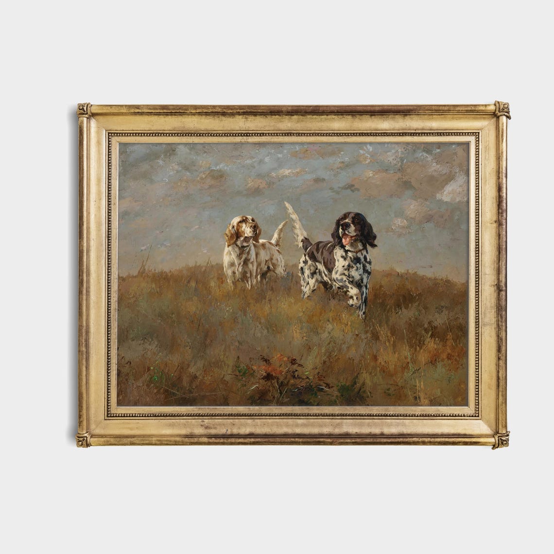 Antique Painting Of Two Setters Running In Field Fine Art Poster - Image 4