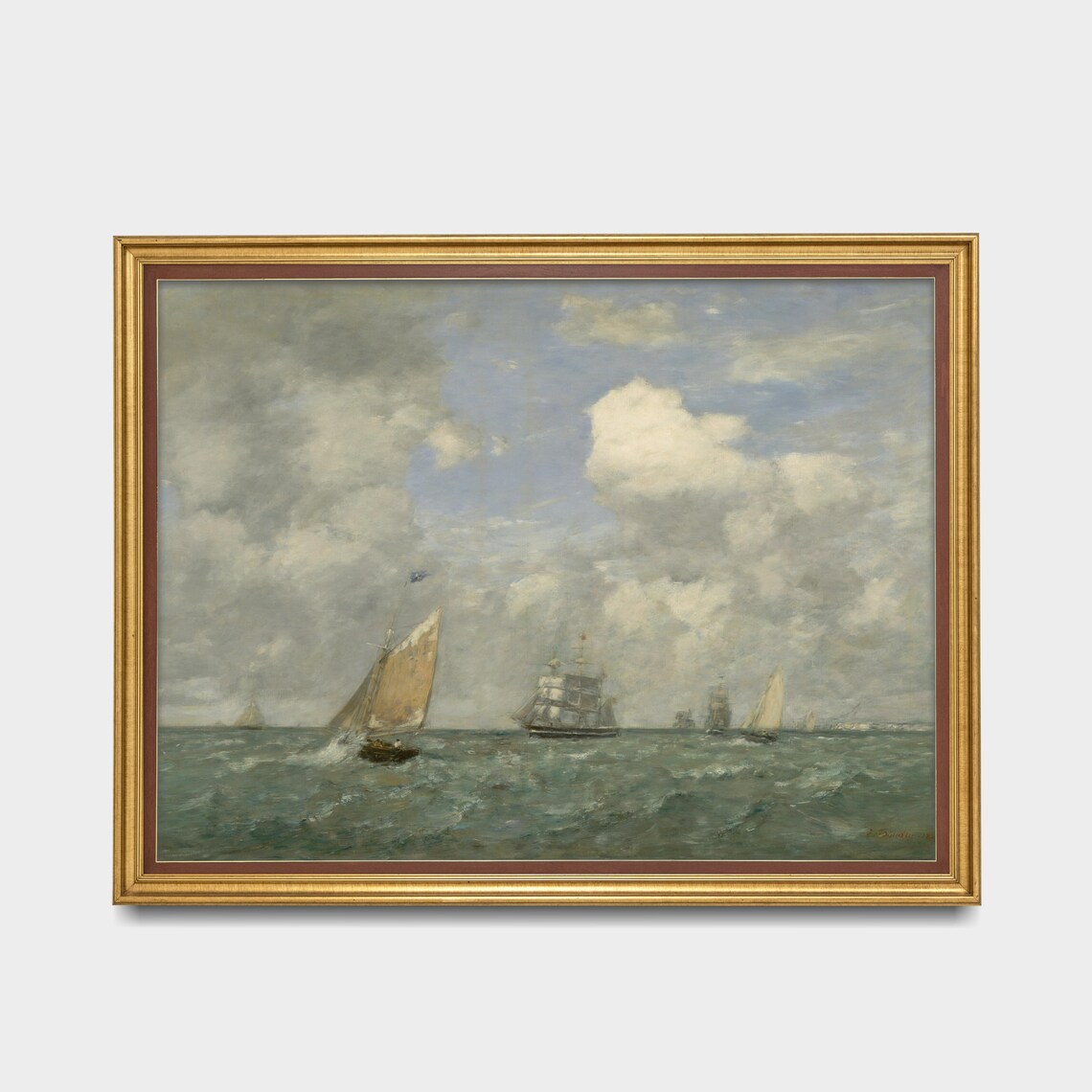 Sailing Vessels on a Choppy Sea Vintage Marine Oil Painting Poster - Image 3