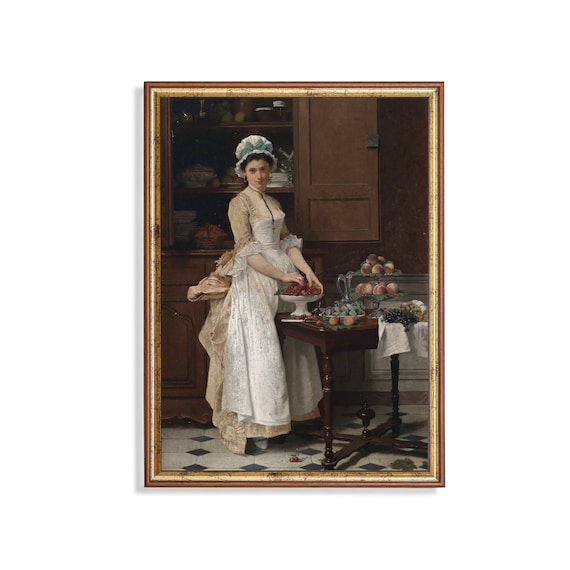 Mailed Print Vintage Portrait Painting Antique Woman Portrait Print And Ship Moody Rustic Print 18th Century Art Cherry Girl