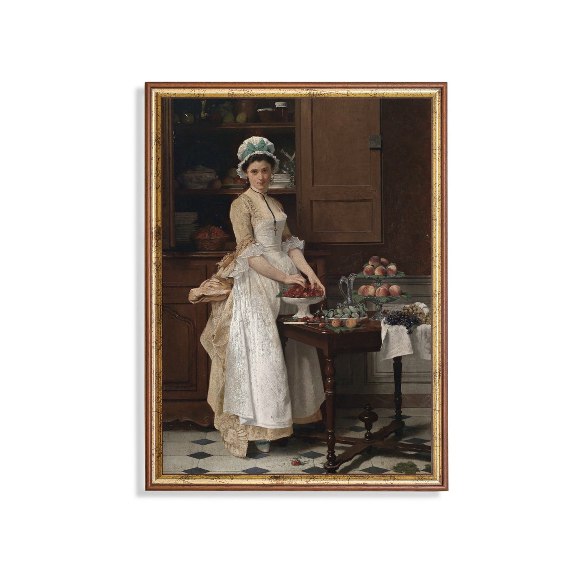 Victorian Kitchen Scene With a Maid Arranging Cherries Poster