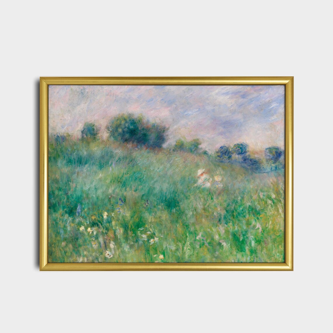 Impressionist Green Meadow Wildflowers Strolling Figures Landscape Poster - Image 2