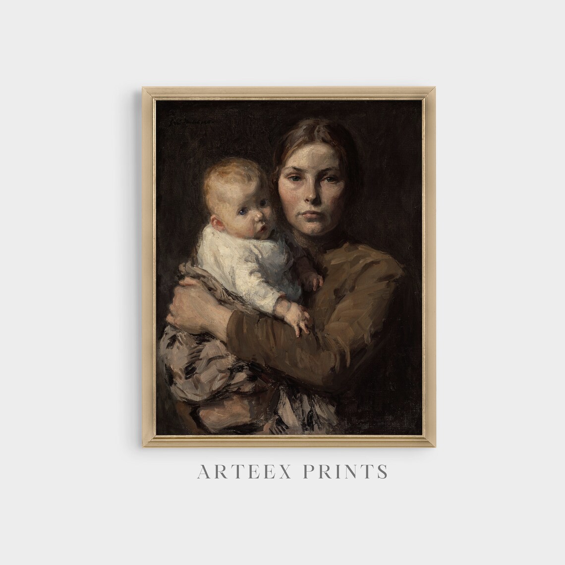 Vintage Mother and Child Portrait Art Print, Rustic - Image 3