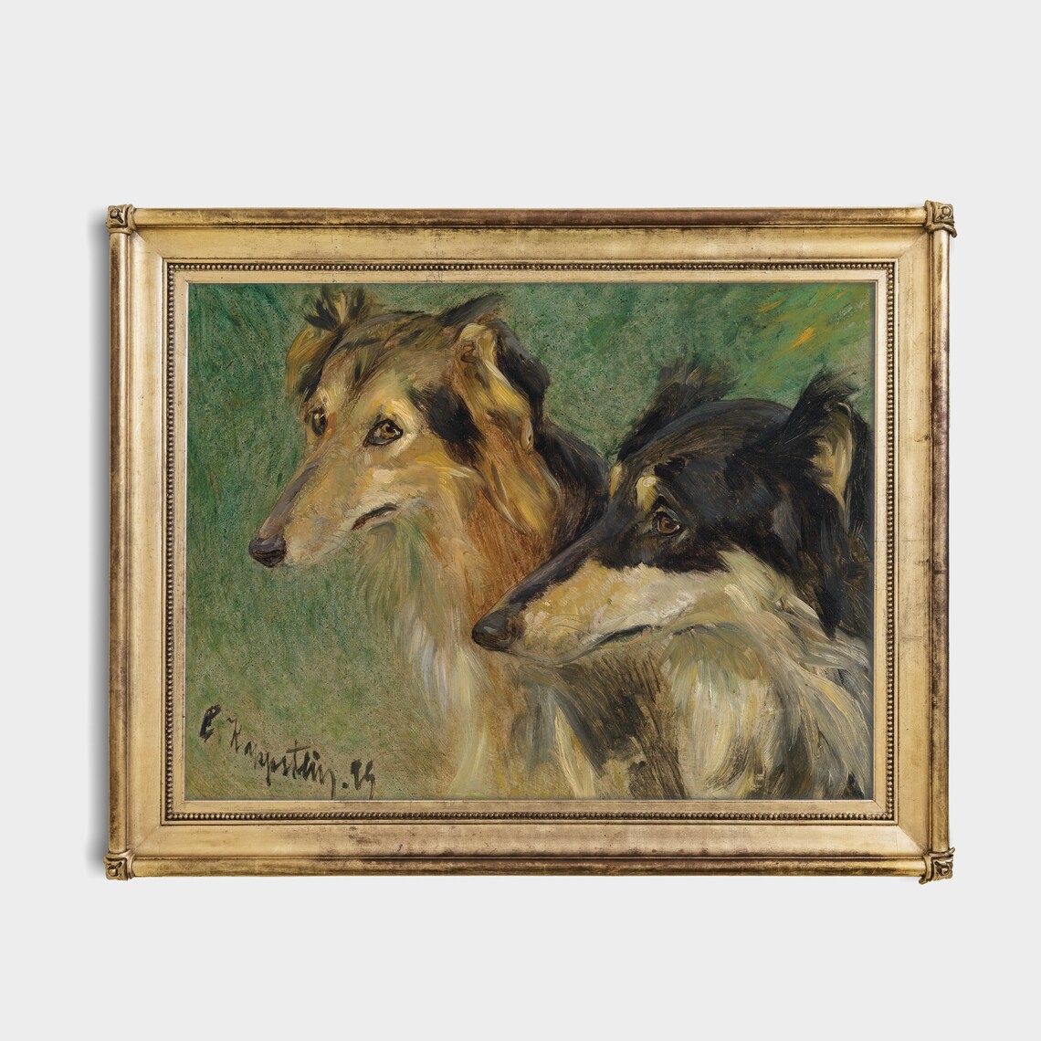 Two Collie Dogs in Profile Vintage Oil Painting Antique Pet Art Poster - Image 2