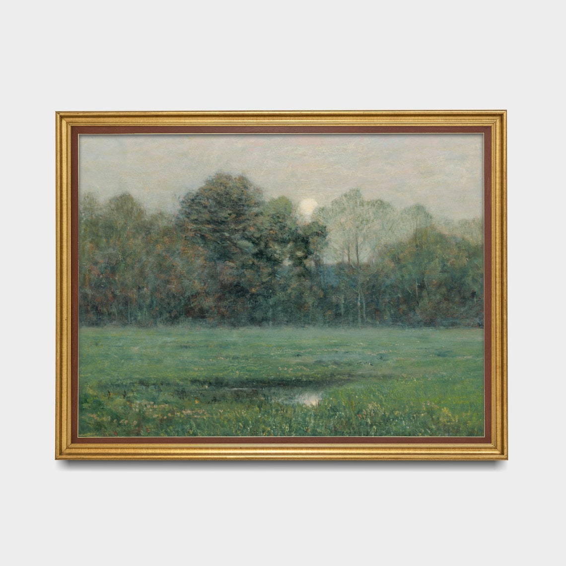 Misty Dawn Meadow Pond Treeline Soft Pastel Vintage Landscape Poster - Image 5