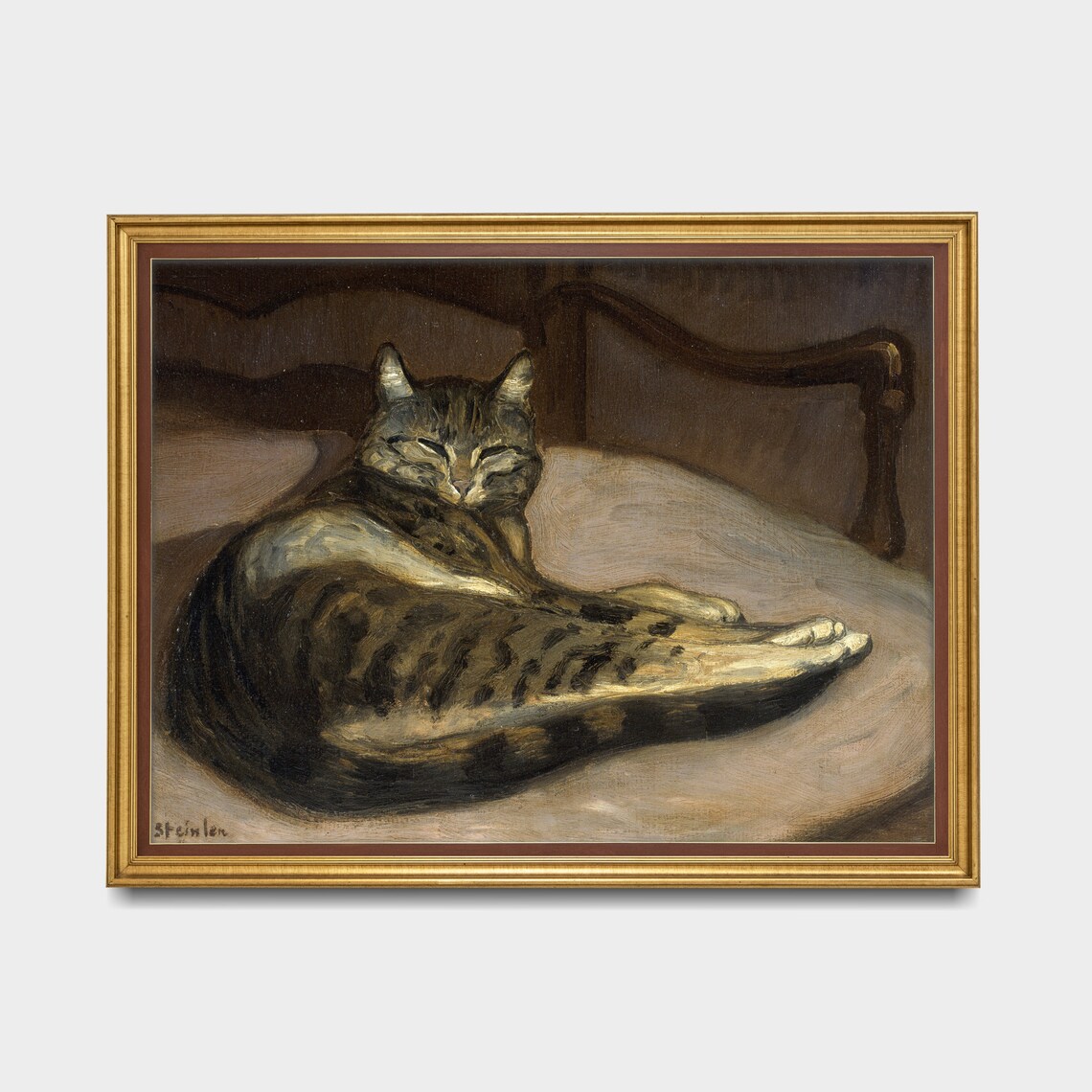 Sleeping Tabby Cat Portrait Steinlen Vintage Feline Oil Painting Poster - Image 2