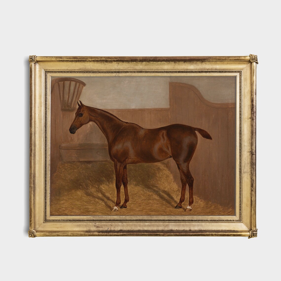 Chestnut Horse Portrait Standing in Straw Stable Painting Poster - Image 2
