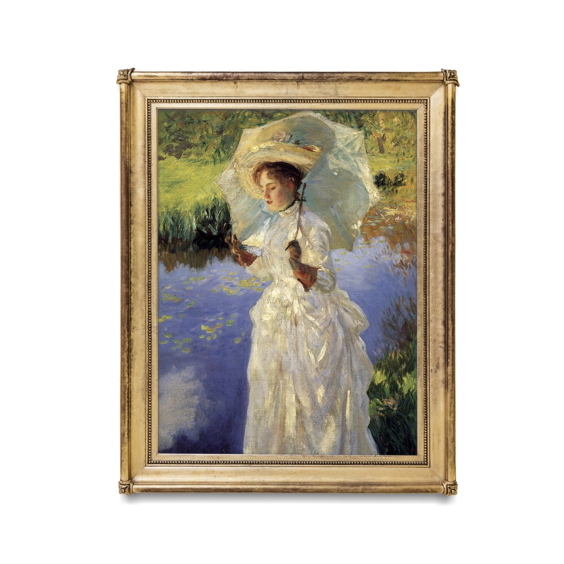 Lady in White with Parasol by a Pond by Sargent Classic Poster - Image 2