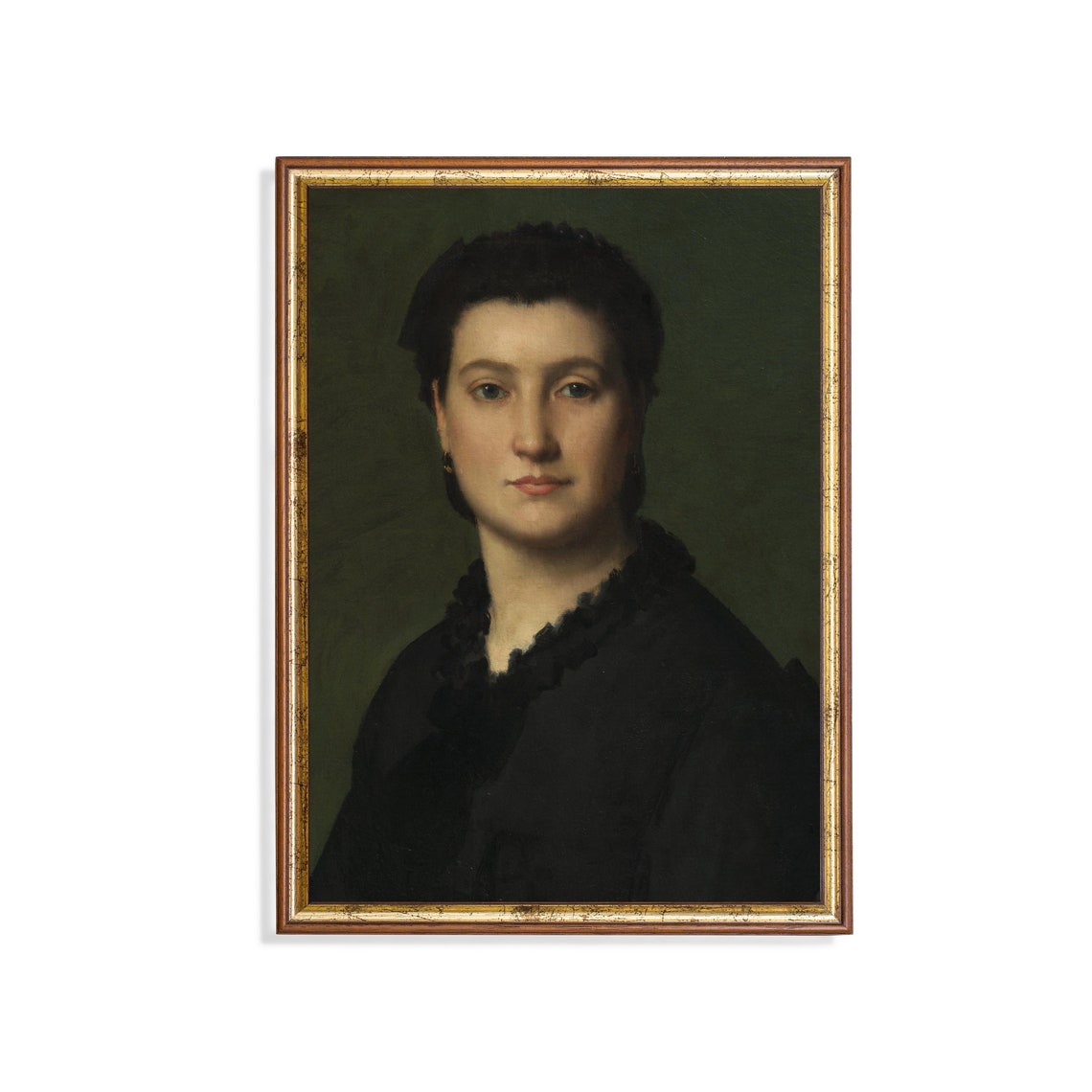 Vintage Portrait Painting Antique Woman Portrait Moody Rustic Print Wall Art Fine Art Oil Painting