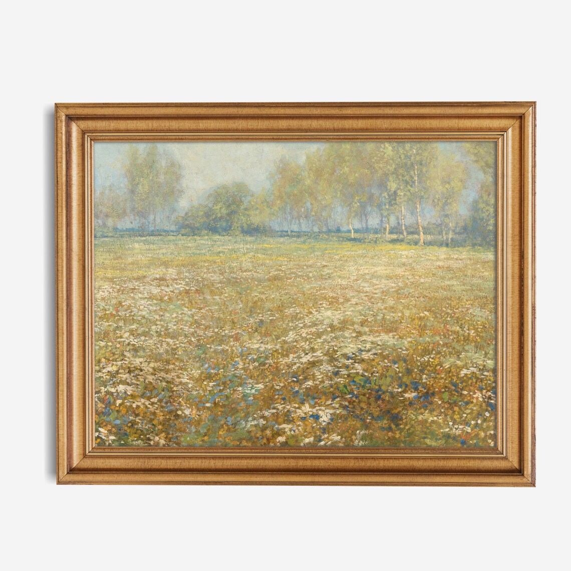 Impressionist Summer Wildflower Meadow With Birch Trees in Gold Poster - Image 2
