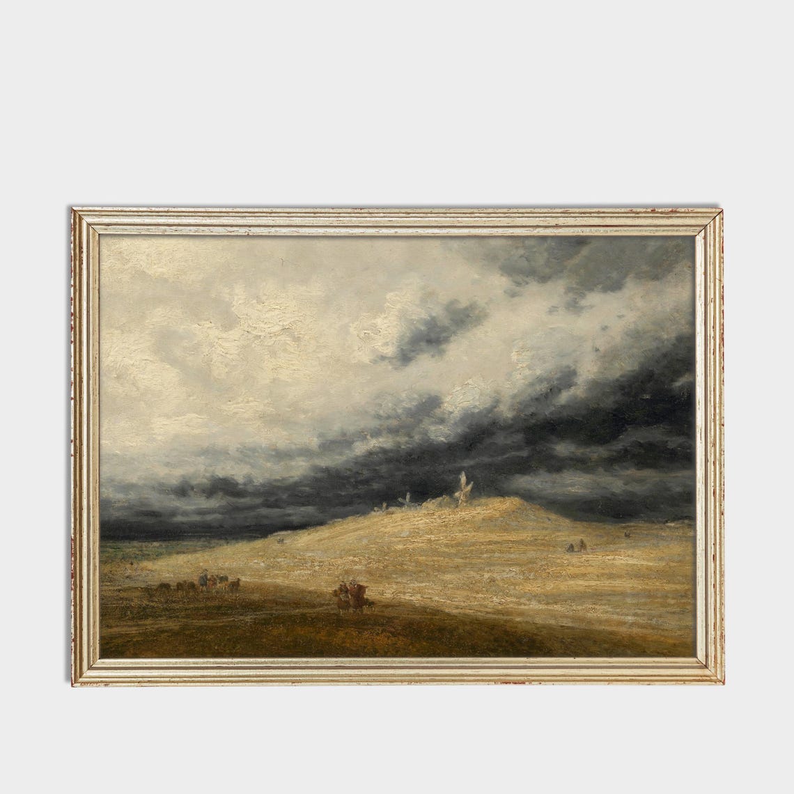 Windmill on Golden Dunes Stormy Sky Vintage Landscape Poster Art - Image 3