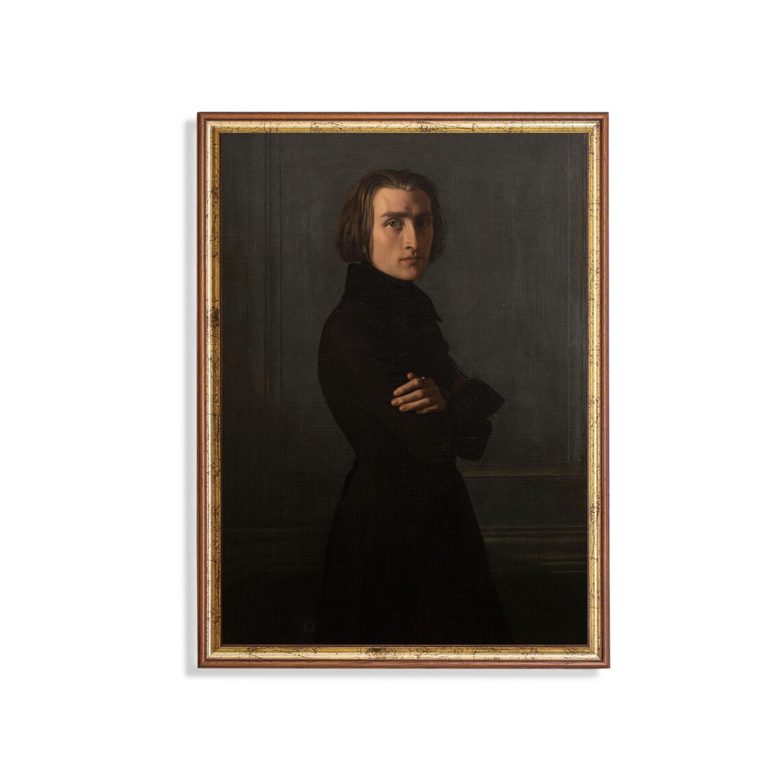 Young Man in Black Against Dark Wall Vintage Portrait Poster