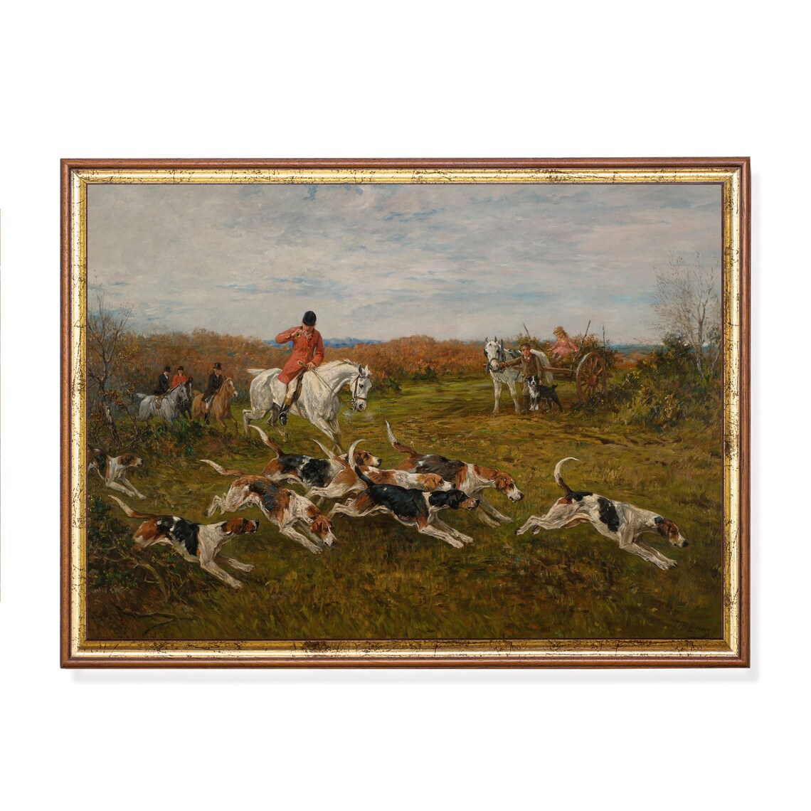 Foxhounds in Full Cry Vintage English Hunt Scene Painting Poster