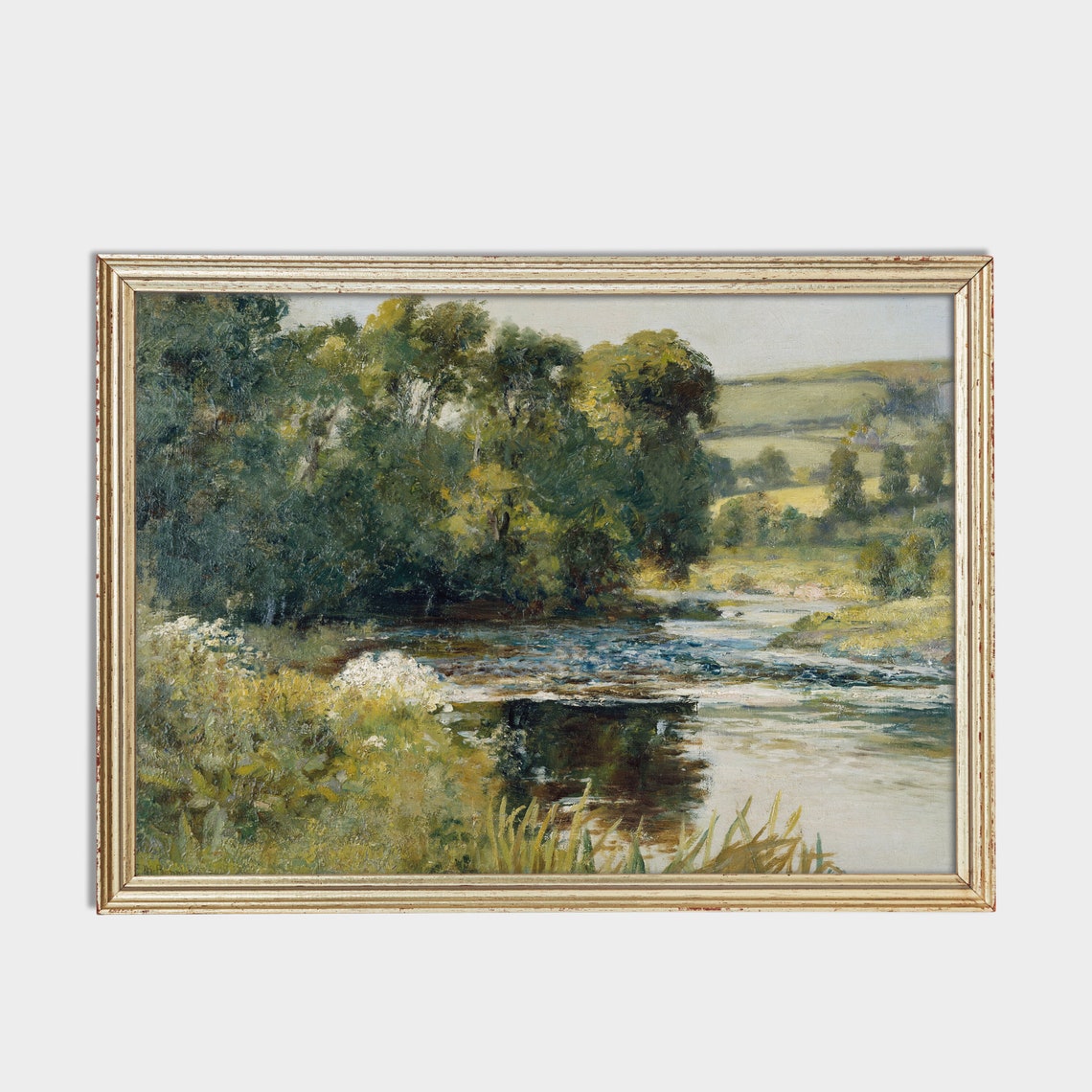 Sunlit Vintage River Through Trees Landscape Painting Poster - Image 2
