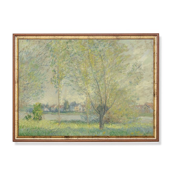 Mailed Print Vintage Painting Antique Landscape Print Farmhouse Vintage Decor Rustic Green Forest Painting Printed And Shipped