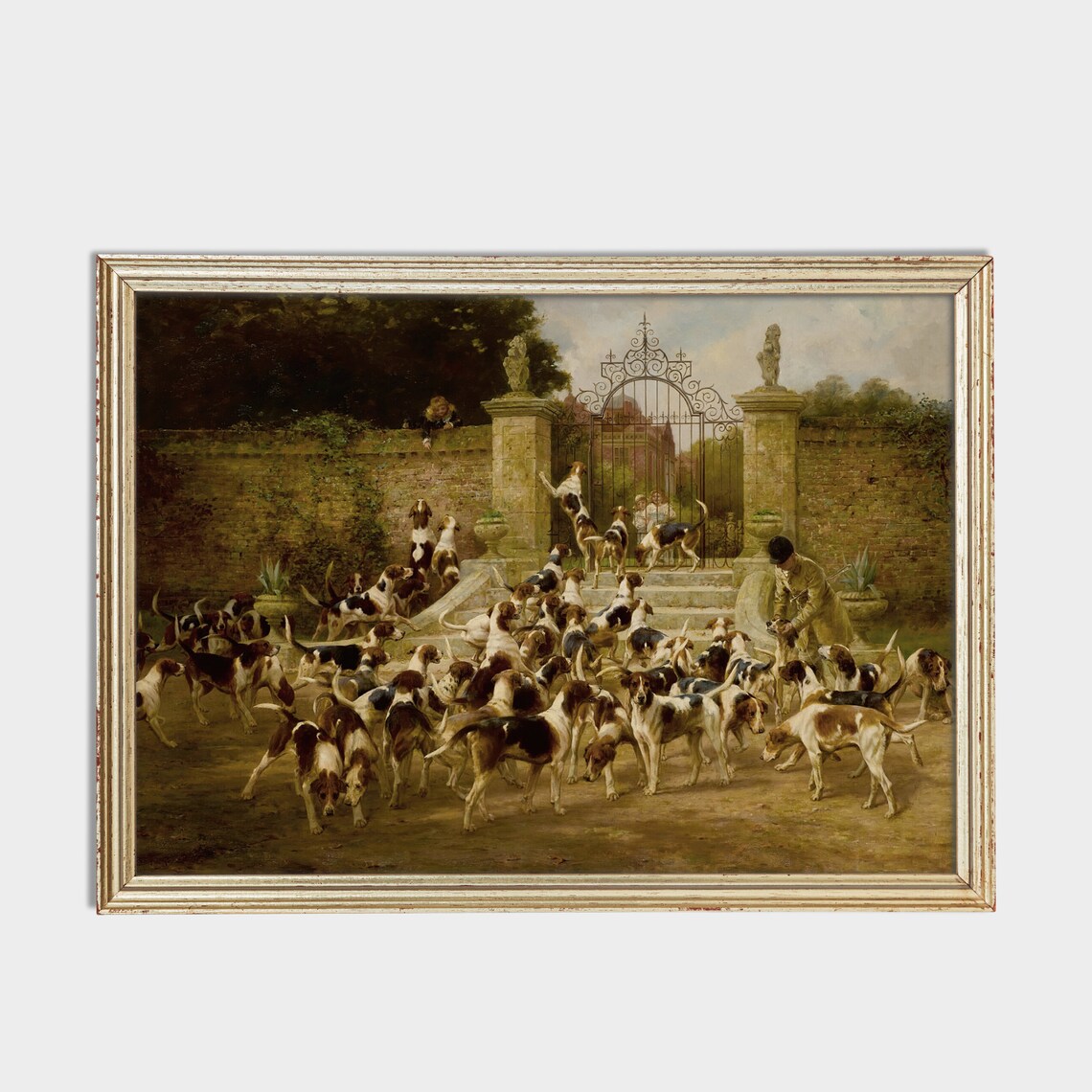 Foxhound Pack Kennel Courtyard Antique Hunting Dog Oil Painting Poster - Image 2