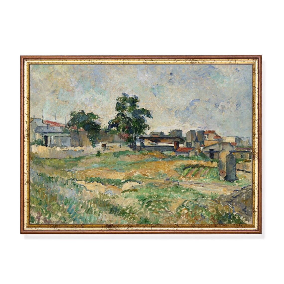 Impressionist Village Landscape With Stone Houses and Trees Poster