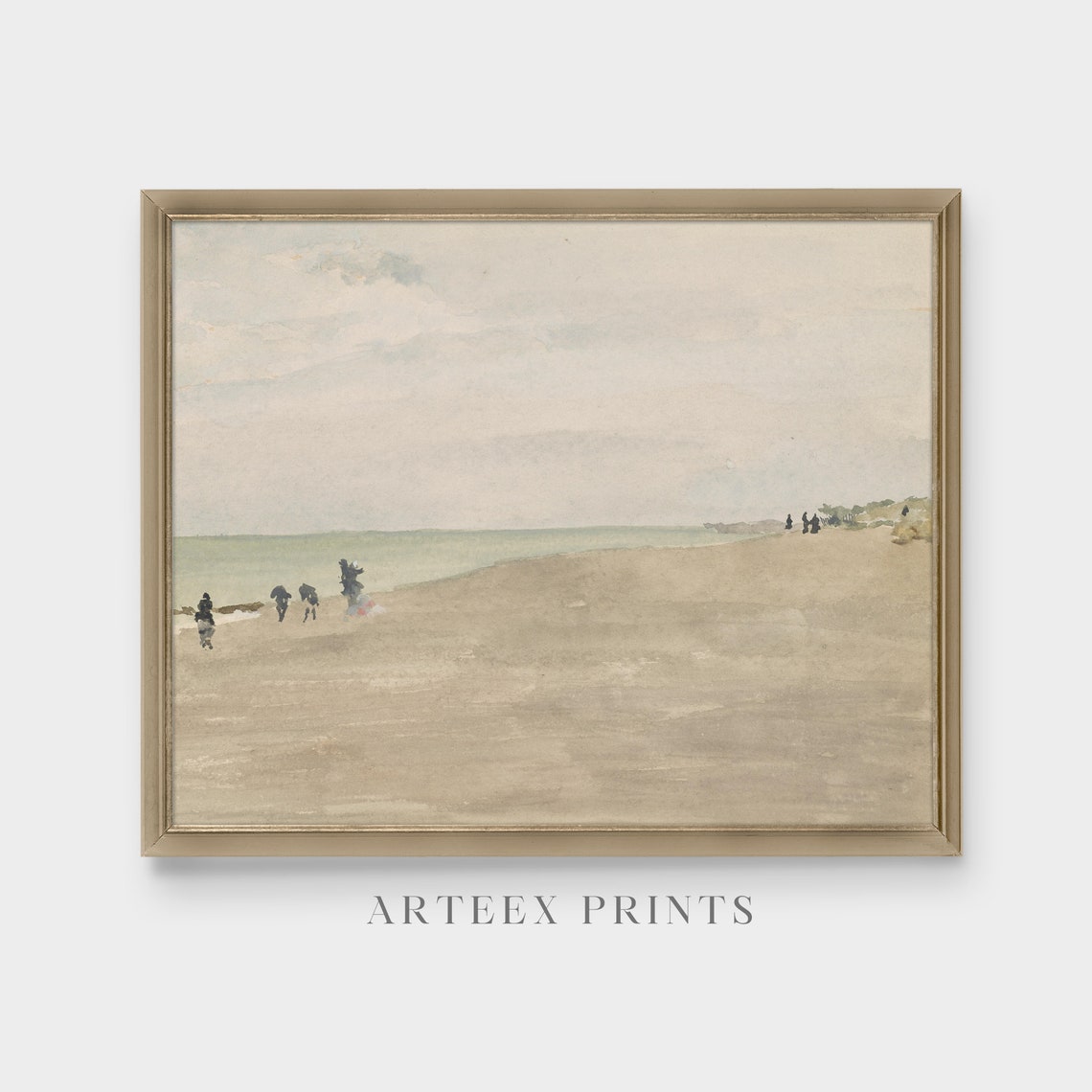 Minimalist Pale Beach Watercolor Painting with Tiny Figures Poster - Image 5
