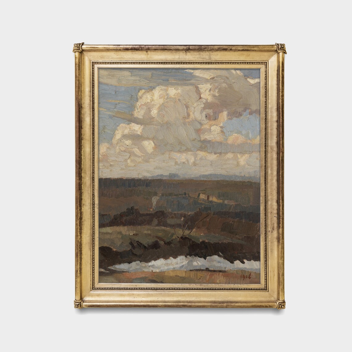 1916 Cloudy Moorland Sky Antique Landscape Oil Painting Poster - Image 4