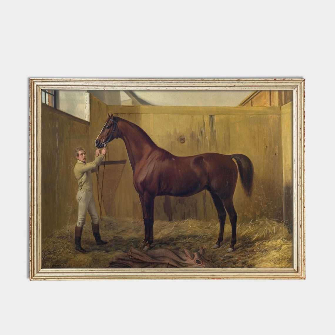 Chestnut Thoroughbred Horse with a Groom in the Stable Poster - Image 2