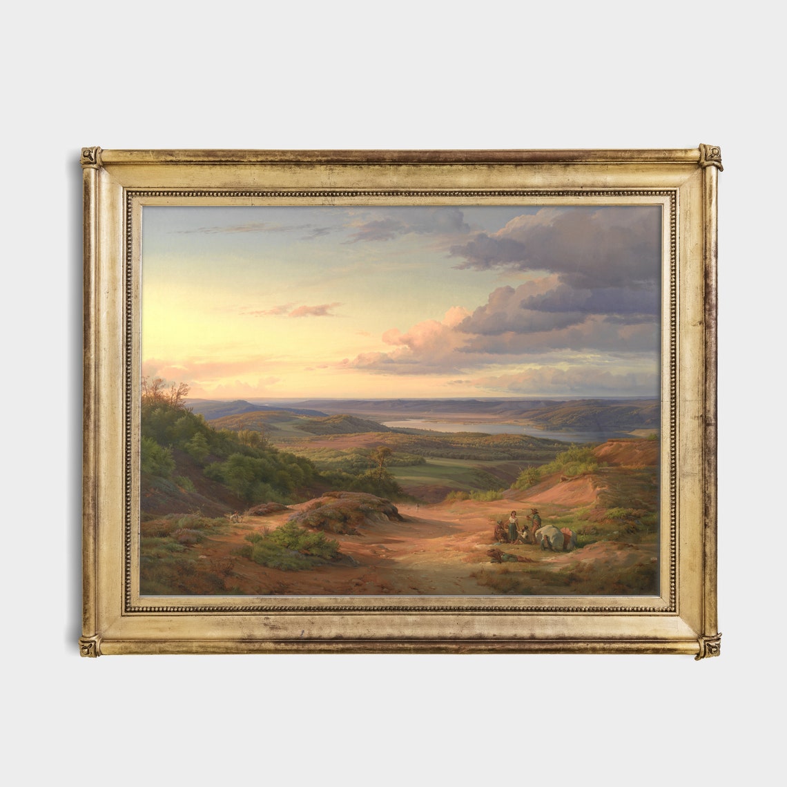 Sunset Valley with Lake and Travelers Vintage Panoramic Poster - Image 2