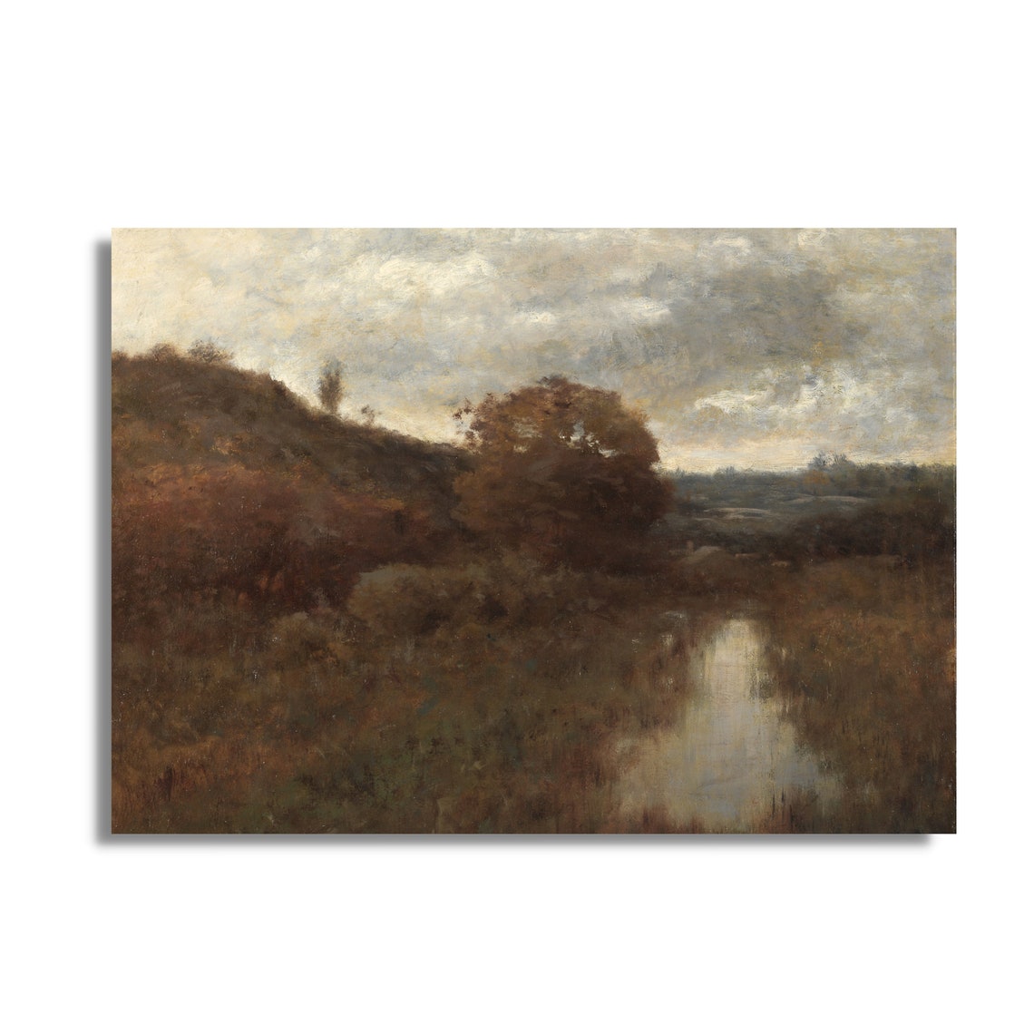 Russet Autumn Fields Around a Still Pond Moody Vintage Poster - Image 3