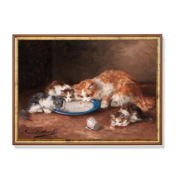 Printed And Shipped Vintage Cat Painting Antique Animal Print Farmhouse Decor Cat Lover Gift Moody Rustic Art Physical Prints