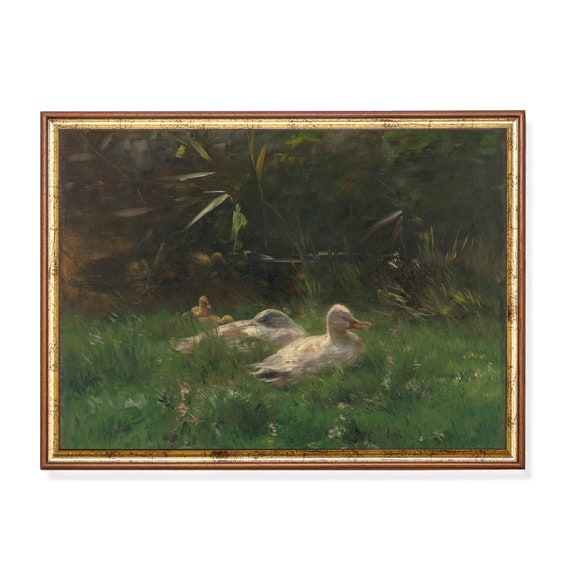 Printed And Shipped Vintage Ducks Painting Antique Country Landscape Moody Rustic Fine Art Print Farmhouse Decor Mailed Print