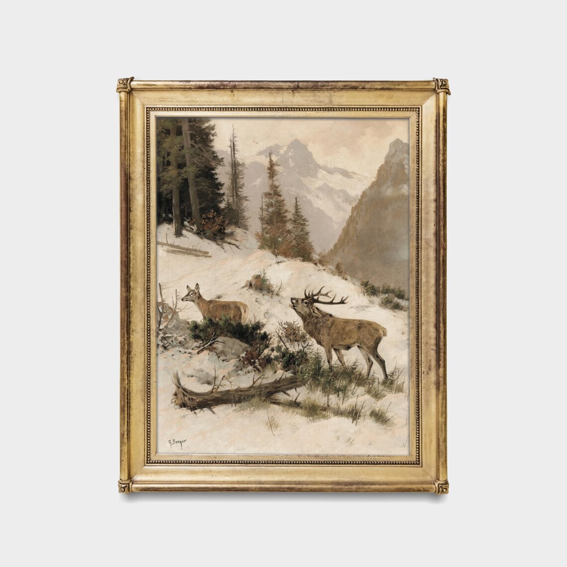 Vintage Deer Winter Landscape Art Print, Cabin Decor - Image 5