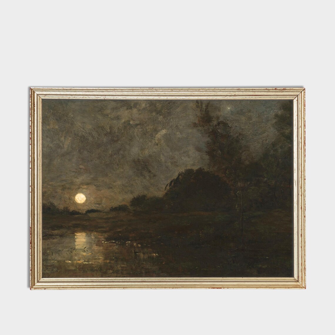 Moonlit River At Night Dark Moody Landscape Vintage Art Poster - Image 3