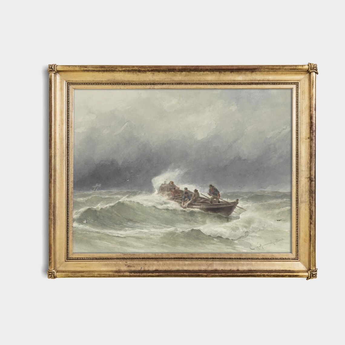 Rescue At Sea Stormy Ocean Dramatic Maritime Watercolor Poster - Image 3
