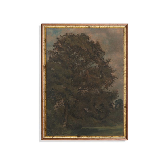 Vintage Landscape Painting Antique Country Landscape Moody Rustic Nature Print Wall Art Farmhouse Decor